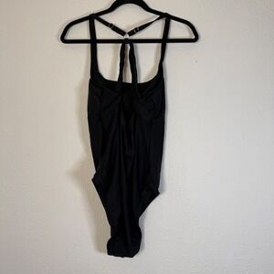Eco Beach Women L Black Recycled Nylon Strappy Back One Piece Swimsuit